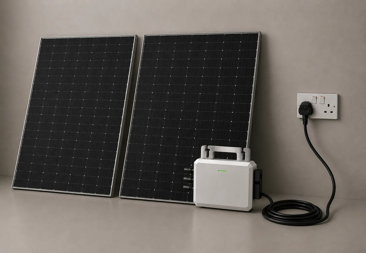 Illustrative plug-in solar kit with panels and connection equipment