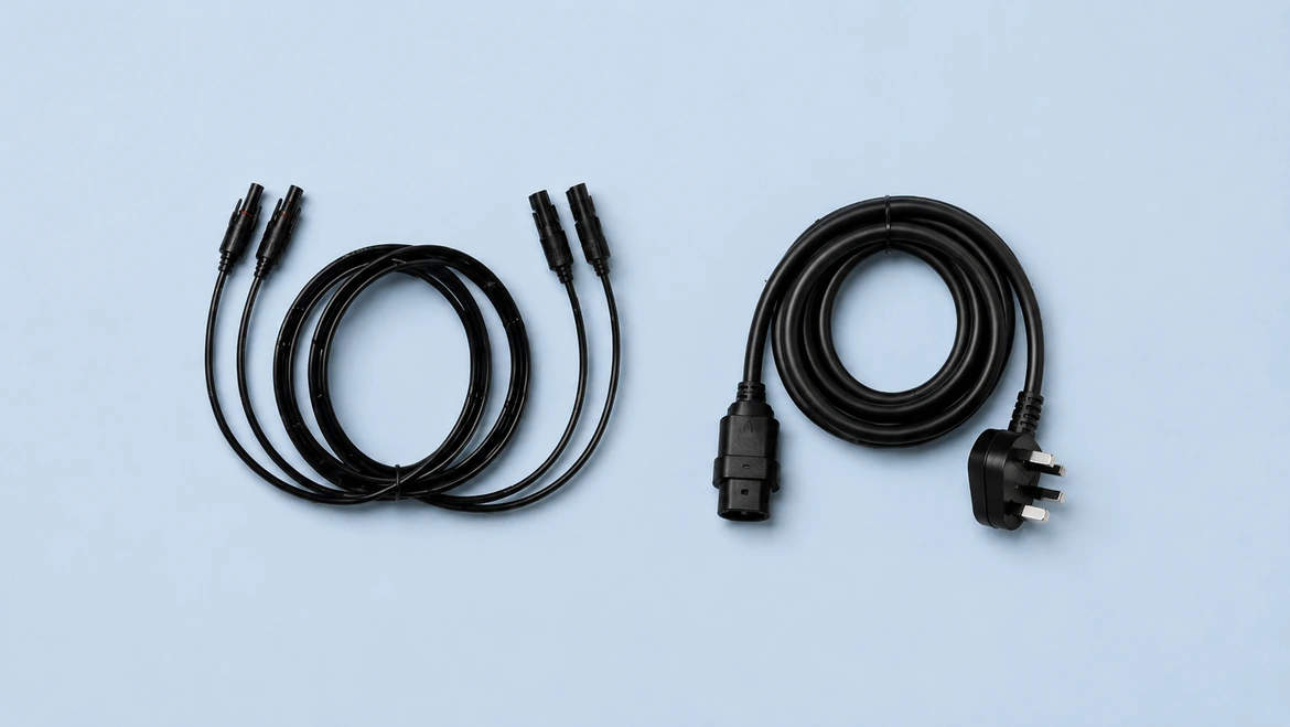Example DC solar panel cables and AC plug-in solar connection cable