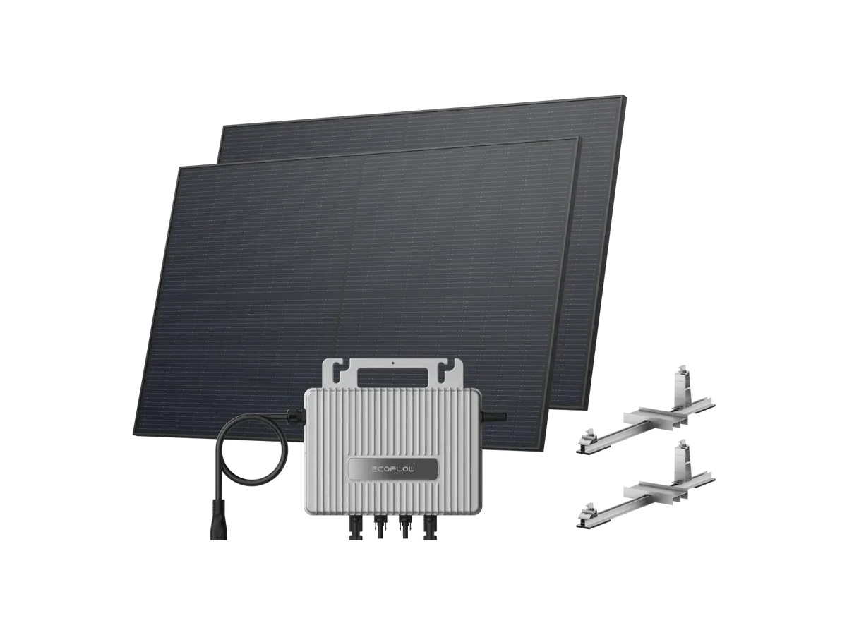 EcoFlow STREAM Flat Roof Kit 900W with panels, EcoFlow STREAM microinverter and mounting hardware