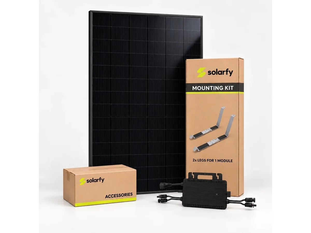Solarfy Solo 455W single-panel plug-in solar kit with microinverter and mounting hardware